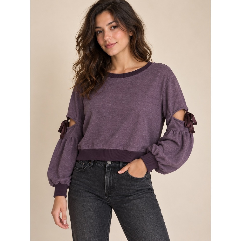 Don't Ask Why American Eagle Purple Cropped Balloon Sleeve Sweatshirt Italy O/S
